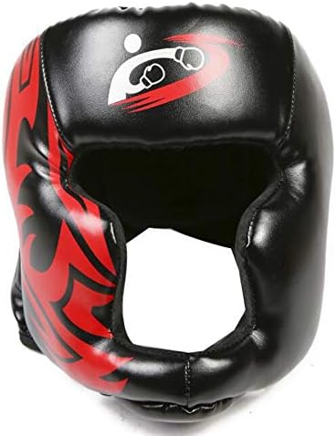 Boxing Headgear, Headgear PU Leather Sparring Helmet for Kickboxing, Boxing, MMA, UFC, Wrestling,Mixed Martial Arts (Black)