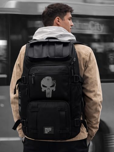 Image of The Souled Store Punisher: Utility Unisex Backpack | Durable Multi-Compartment Laptop Bag | Tactical Stealth Black Travel Rucksack for Men & Women | Water-Resistant College & Office Bag
