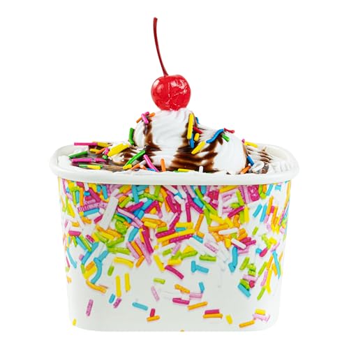 Image of Restaurantware Paper Cups 50 Count 12 Ounce Square Disposable Ice Cream Containers, Leak-Resistant Paper Dessert To Go Cups, Hot And Cold Food, Durable Party Sprinkles Design