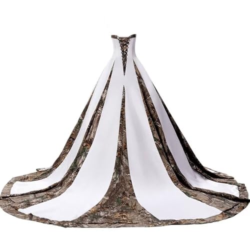 ZVOCY Women's Camouflage Wedding Dresses for Bride Satin Camo Long Formal Gown for Wedding White2