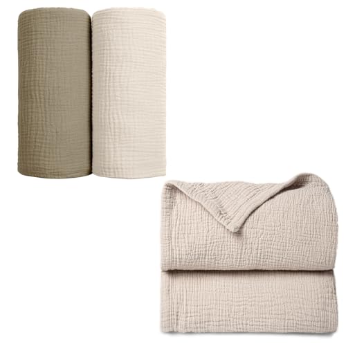 Image of lulumoon Muslin Baby Blanket & Muslin Swaddle Blanket（Olive+Ivory）
