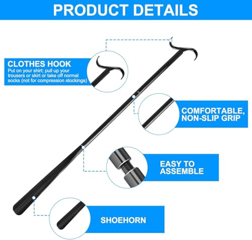 Schuhlöffel Extra Lang, 90cm Schuhanzieher Lang 3-in-1Schuhlöffel Lang Anziehhilfe & Sockenentferner von Schuhen und Kleidung im Sitzen oder Stehen für Herren Damen Kinder Senioren