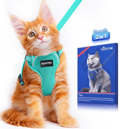 Halypet Cat Harness and Leash Set [ MAX Safety Third Generation ] Escape Proof Soft Adjustable Cat Leash Breathable Comfortable Vest Easy to Wear Kitten Harness for Outdoor Walking