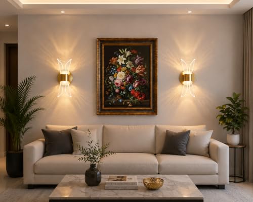Image of fizzytech Crystal Aura LED Wall Light, Gold Finish Decorative Wall Lamp with 3 Colour Changing Modes for Living Room, Bedroom, Hallway & Home Decor, Pack of 2