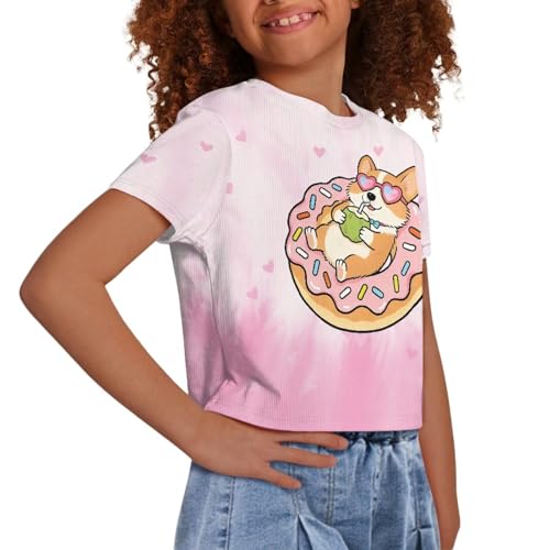 Image of Girls Crop Tees Crew Neck Casual Short Sleeve T Shirts Kids Loose Soft Comfortable Tees Blouses Shirt for Little Girl
