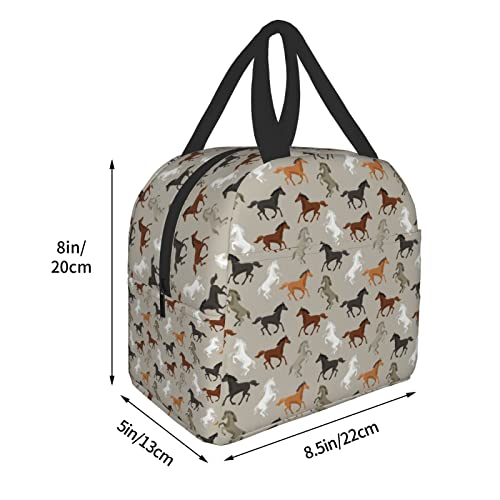 Kadiman Cute Horse Insulated Tote Lunch Bag With Pockets Women & Men Reusable Portable Thermal Cooler Box For Work Picnic Travel #TOP3