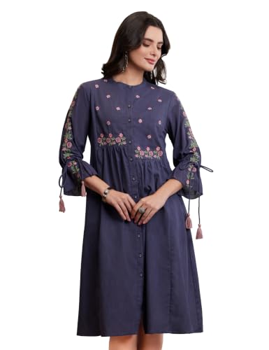 Image of Amazon Brand - Myx Women's Cotton Embroidered Dress | Below The Knee (Available in Plus Sizes)