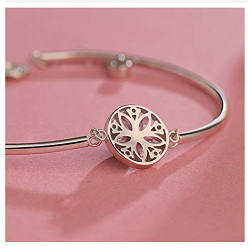 Carleen Solid 925 Sterling Silver Created Pink Sapphire Cz Cubic Zirconia Cherry Blossom Bangle Bracelet Fine Jewelry Gift For Women Girls, 7" + 1.2" Extender #TOP3