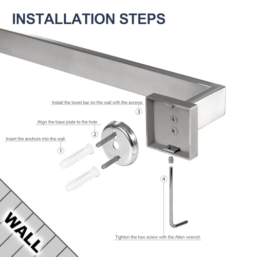 SEIDO 36 Inch Brushed Nickel Towel Bar, Heavy Duty & Rust-Proof 304 Stainless Steel Bath Towel Holder, Modern Square Wall Mounted Towel Rack for Bathroom, Kitchen, RV by SEIDO - Used condition - Image 8