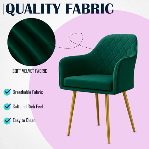 Image of Set of 2 Accent Chair for Living Room | Modern Armchair in Soft Velvet Fabric with Sturdy Legs | Premium Chair for Home Living Room Bedroom Restaurent | (Gold Legs, Green Burfi Design)