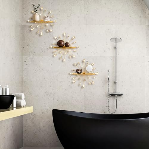Image of Yaocom 3 Pcs Bling Crystal Floating Shelves Metal Starbursts Wall Decor Folding Shelf Gold Corner Shelves Hanging Wall Mounted for Storage Bedroom Bathroom Living Room Kitchen Office Home Decoration