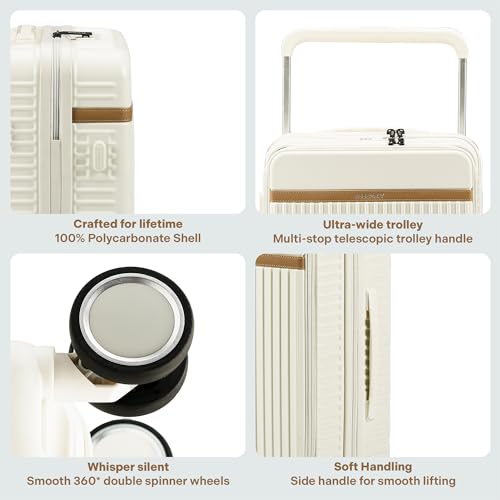 Image of THE ASSEMBLY Hard-Sided Luggage Set Of 2 Premium Polycarbonate Spinner Cabin & Check-In Trolley Bags With Wide Handle & Noise-Free Wheels,65 Cm,White