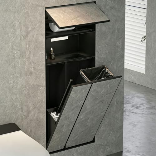 Poubelle de salle de bain amovible avec rangement intégré blanc