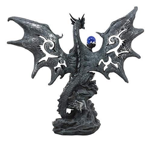 Estatua de Dragón Gótico con Orbe Azul 8 pulgadas miniatura 4