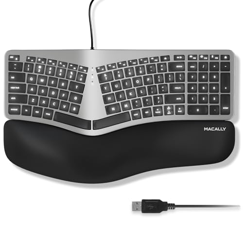 Macally Wired Ergonomic Keyboard for Mac - Compatible Backlit Apple Keyboard with Wrist Rest (Curved for Comfort) for MacBook Pro/Air, iMac, Mac mini