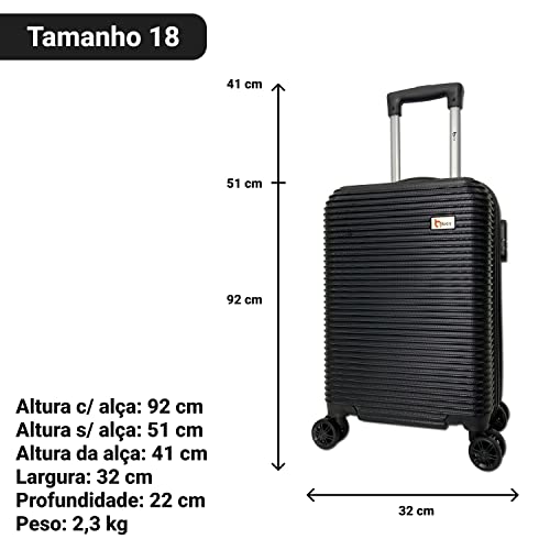 Conjunto 2 Malas de Viagem Espaçosa com Rodinha Preta Aviao Bordo Black Full 18