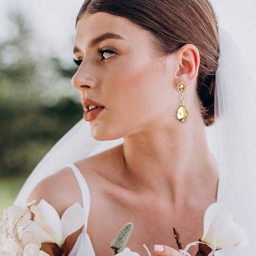 Sanfenly Clip On Earrings Women Dangle, Large Long Dangling Non Pierced Earrings Elegant Formal Big Bling Rhinestone Crystal Simulated Diamond Clip Earrings for Women Non Pierced Ears4