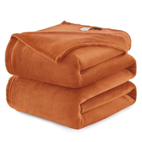 WAVVE Manta Franela para Cama 90, Manta para Sofá 150x200 cm, Manta de Microfibra, Suave, Cálida, Transpirable (Naranja)