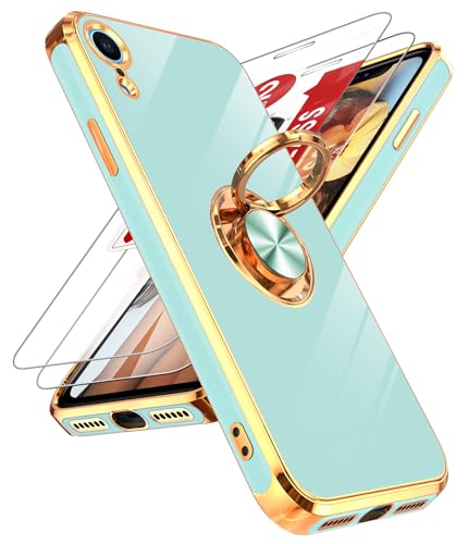 LeYi for iPhone XR Phone Case: with Tempered Glass Screen Protector [2 Pack] 360&deg; Rotatable Ring...