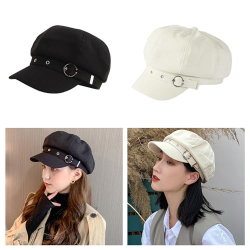 Girls Teens Hat Woman Octagonal Hat with Metal Fastening Decals Woman Teens Spring Sunproof French2