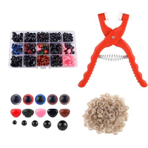 Safety Eye Tool for Crocheting, Orange Safety Eye Pliers with Various Stuffed Crochet Eyes & Noses Animal Eyes Making Supplies Snapper for Amigurumi 5-30mm Plush Toy Making
