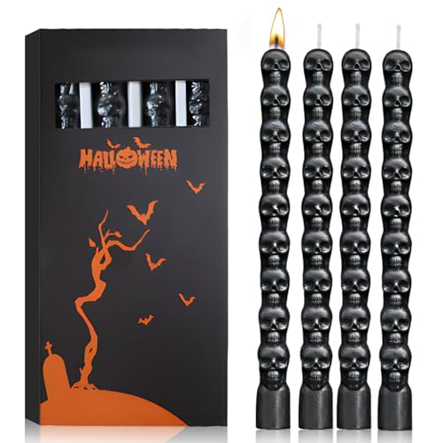 Allisway 4 Bougies Squelette d'Halloween, Bougies Décoratives d'Halloween, Style Gothique Sombre, Convient aux Décorations D'halloween Horrifique, Cérémonies Gothiques et Décorations de Fêtes à Thème