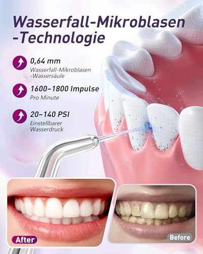 Glracd Munddusche Testsieger 2025, 4 Modi Professionelle Water Flosser, munddusche kabellos 350ML Tank, Zahnzwischenraumreiniger mit 6 Jet-Tipps des Wasserdrucks für die Mundreinigung und Zahnspange