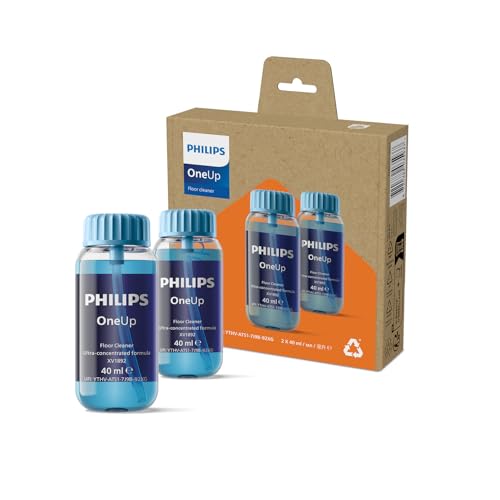 Philips OneUp Bodenreiniger Doppelpack – Optimiert elektrischen Wischmopp, präzise Dosierung, hochkonzentriert für 40 Anwendungen, ersetzt 3 Reinigungsmittel-Flaschen (XV1892/02)