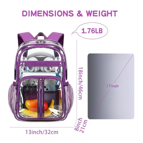 Image of Cusangel Clear TPU XL Backpack for Women,18 inch See Through Heavy Duty Bookbag | Warehouses, Airport and other security check locations(Purple)