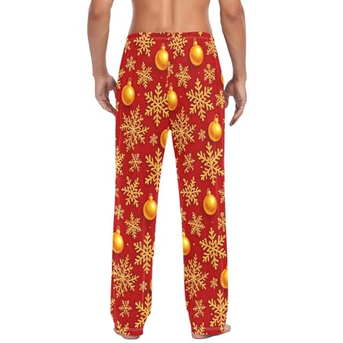 Men's Cotton Pajama Pants Pj Pants with Pockets Comfy Pajama Bottoms, Gold Snowflakes Christmas Red3