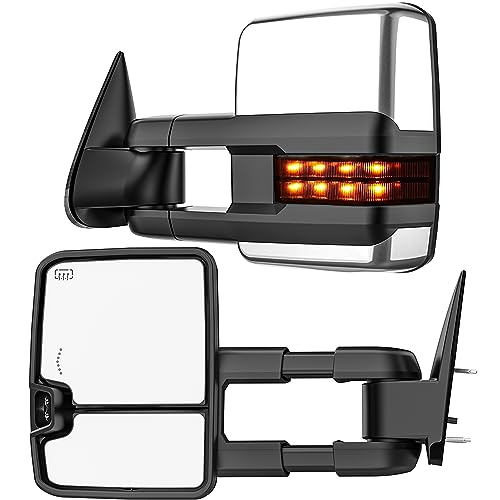 Smoked Power Heated Tow Mirrors Compatible with 2007-2013 Chevy Silverado GMC Sierra(2007 New) 1500 2500 3500 HD Tahoe Suburban Avalanche Yukon Extended Trailer Towing Side Mirrors w/Backup Light