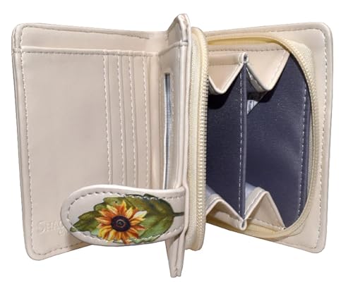 Shag Wear Small Garden Goat Wallet for Women and Teen Girls Whimsical Farm Design with Sunflowers Vegan Leather Compact Bifold with Card Slots Beige 4.5"2