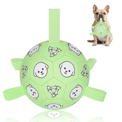 Image of 6 Inch Dog Soccer Ball, Interactive Dog Toys for Small Dogs | Floating Water Toys, Jolly Ball with Straps, Durable Outdoor Training Dogs Tug Toy, Outside Pet Toys, Birthday Gift for Puppy