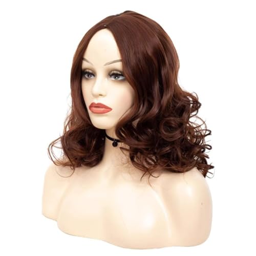 Perruque synthétique brune ondulée de 55cm pour femme avec frange rideau