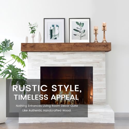 G GOOD GAIN Fireplace Mantel 60inch - Solid Wood Mantel Shelf Handcrafted Rustic | Floating Mantle Shelves Decor for Wall, Bedroom, TV, Books, Livingroom（DarkWalnut）