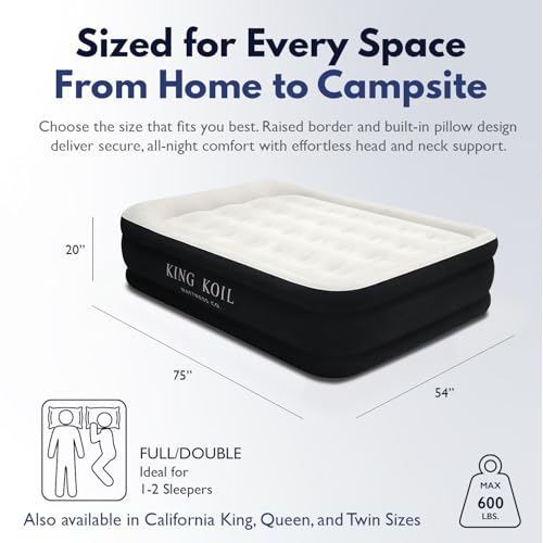 Image of King Koil 13 inch Full Air Mattress with Built-in High-Speed Pump - CNN Underscored Top Pick, Sleeps Like a Real Bed, Inflates in 2 Minutes, 600 lb Capacity for Guests, Camping, Home, 1-Year Warranty