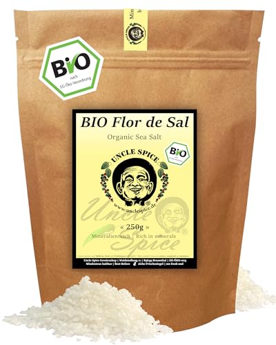 UNCLE SPICE BIO Flor de Sal - 250g Bio Meersalz aus Portugal von der Algarve Fleur de Sel Tradicional - Salzblume nachhaltig hergestellt DE-ÖKO-005