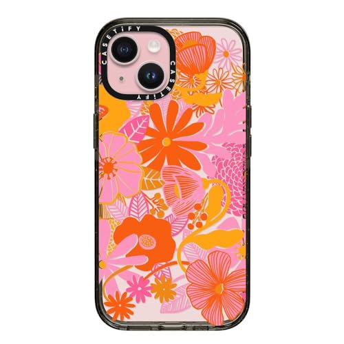Coque iPhone 15 fleurs CASETiFY Impact noir transparent pour le quotidien