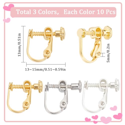SUNNYCLUE 1 Box 30Pcs Screw Earring Clips Earrings Converter Brass Clip on Earring Backs Components Non Pierced Ears Gold Silver Clip Earring Findings for Jewelry Making Supplies DIY Crafts Women - Image 2