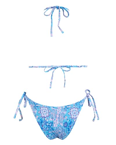 Image of Women's Triangle Bikini Set String Swimsuit Print Tie Smocked Ruched Two Piece Bathing Suit