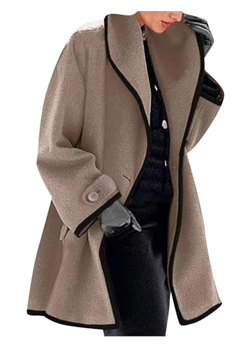 GORIFE Women's Button Winter Wool Blend Shawl Collar Jacket Long Sleeve Mid Long Casual Single Breasted Outerwear Jacket