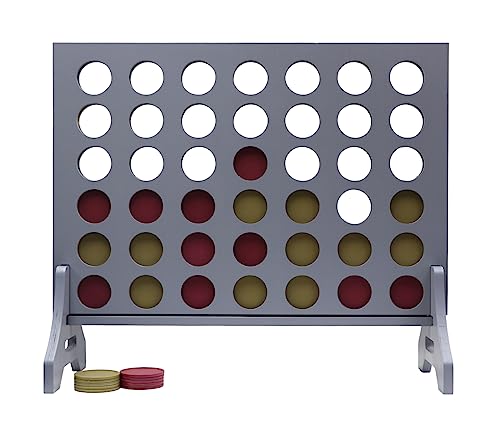 Image of Giant 4 in a Row Game for Family & Adults - Tailgating Pros Jumbo Grey Wooden Four in a Row Indoor & Outdoor Yard Game for Family Party Fun, Portable Activities for Patio, Backyard, and Camping