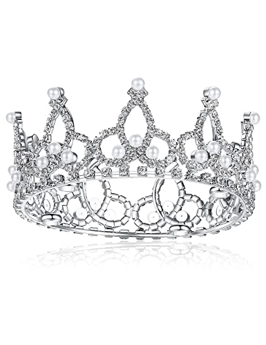 Lovelyshop Pet Series Silver Plated Royal Rhinestone Pearl Full Round Dog/Cat Crown For Rolyal Family Costume Hair Accessories-Medium Size #TOP4