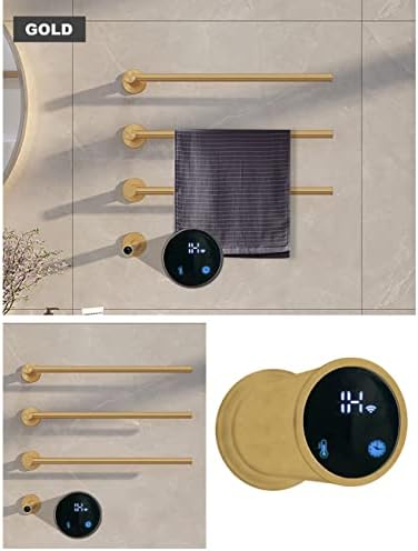 Bathroom Towel Warmer Rack with Timer and Temperature Control Wall Mounted Electric Heated 4 Bar Rail for Plug in or Hardwired Installation Keep Bath Shower Towels Warm (Gold 5 Bars)