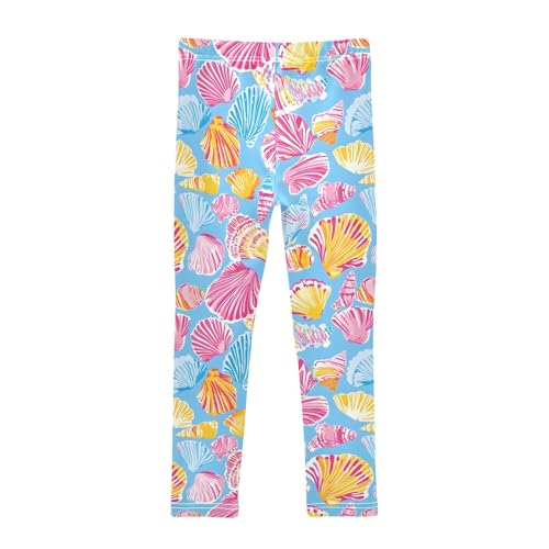Pink Yellow Shell Girls Leggings Soft Stretch Workout Yoga Dance Pants for Kids Casual Tights2