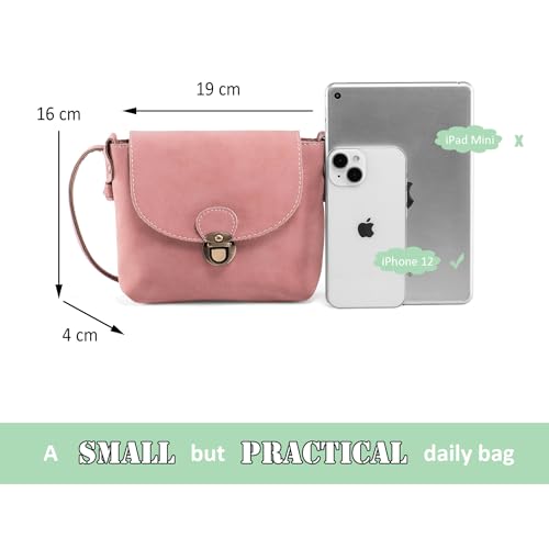 LaRechor Kleine Umhängetasche Damen mit Sicher Schloss, Vegan Leder Handtasche Mini Mädchen Teenager Frauen Tasche zum Umhängen (Pink)