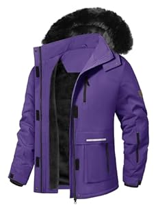 CMTOP Veste Ski Imperméable Femme Manteau Chaude D'hiver Montagne Veste Polaire Coupe-vent L'extérieur Blouson Randonnée avec Capuche Amovible