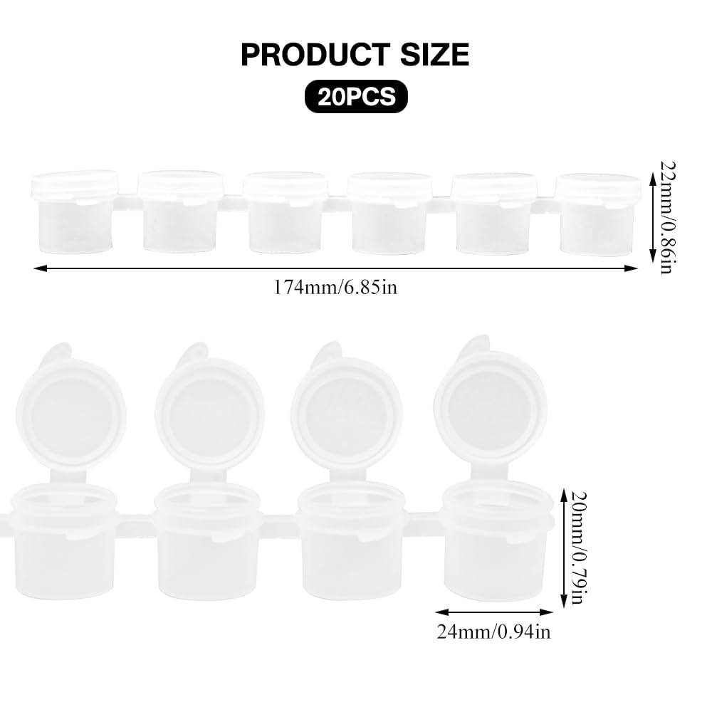 120 Botes de Pintura Vacíos 5ml Mini Tiras de Pintura Vacías Tazas de Pintura Vacias de Plástico Botes Pequeños de Pintura Transparentes con Tapa para Aulas Escuelas Pinturas (20 Tiras)
