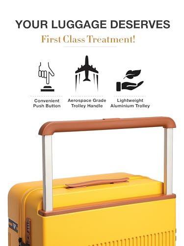 Image of FUR JADEN The Aviator 55cm German Polycarbonate Travel Luggage Cabin Suitcase with 8 StealthTech Silent Shock Absorbing Wheels, TSA Lock & Aerospace Grade Wide Trolley (Sunflare, Cabin 20 inch)