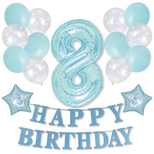 【風船屋】8歳 誕生日 バルーン 飾り付け 男の子 女の子 プレゼント サプライズ バースデー 記念撮影 透明感 映え (8歳)